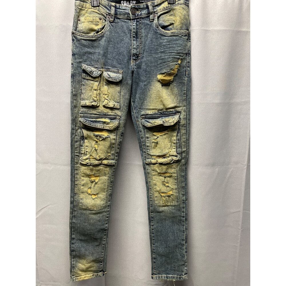 Spark Men's Blue Yellow Wash Jeans Stretch Slim fit 30 x 32 SKU 4367